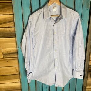 Brooks Brothers French cuff button up shirt size L 16.5-34 blue with cuff links